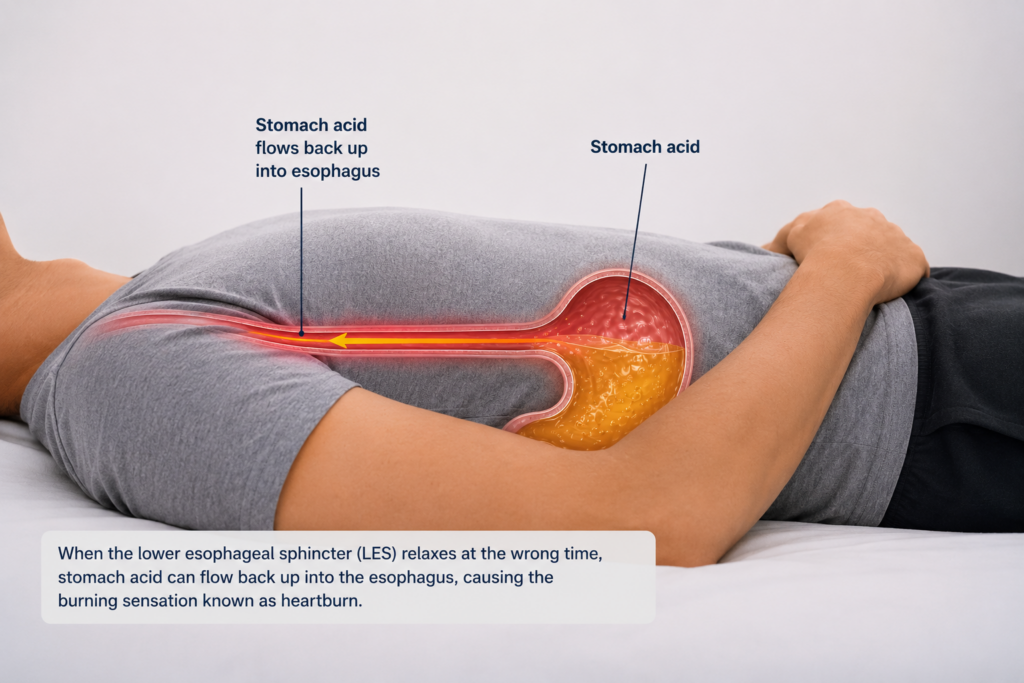 acid reflux at night causing morning sore throat while sleeping flat