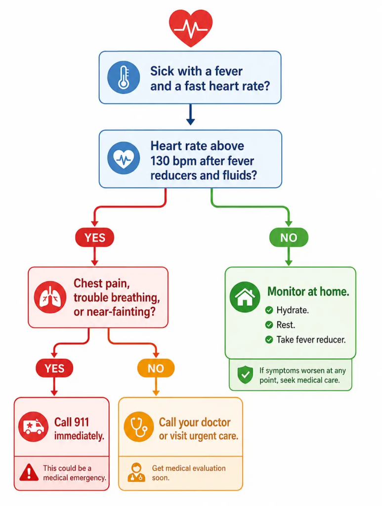 decision flowchart for when to see a doctor about elevated heart rate when sick