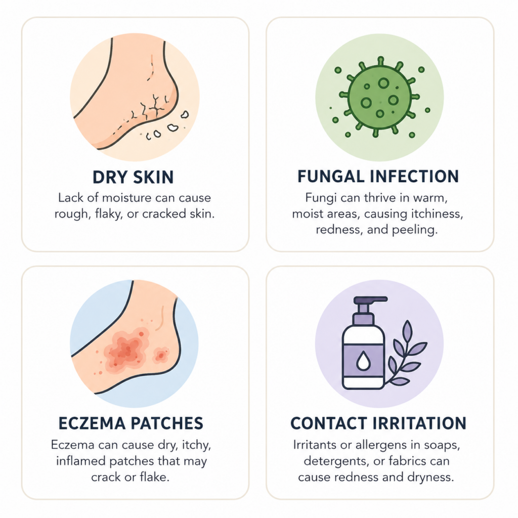 common causes of itchy feet including dry skin athlete's foot and eczema diagram