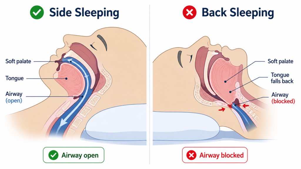 sleep apnea airway comparison side sleeping versus back sleeping