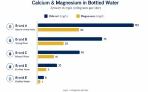 Chart comparing calcium and magnesium levels across mineral water brands