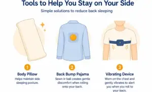 Chart showing body pillow, tennis ball shirt and wearable position trainer devices