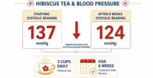 Chart showing systolic blood pressure drop after six weeks of daily hibiscus tea