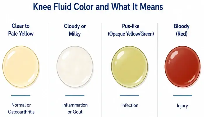 Chart showing what different knee fluid colors indicate