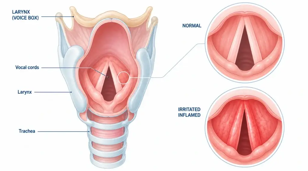 Close up illustration of throat irritation caused by silent reflux