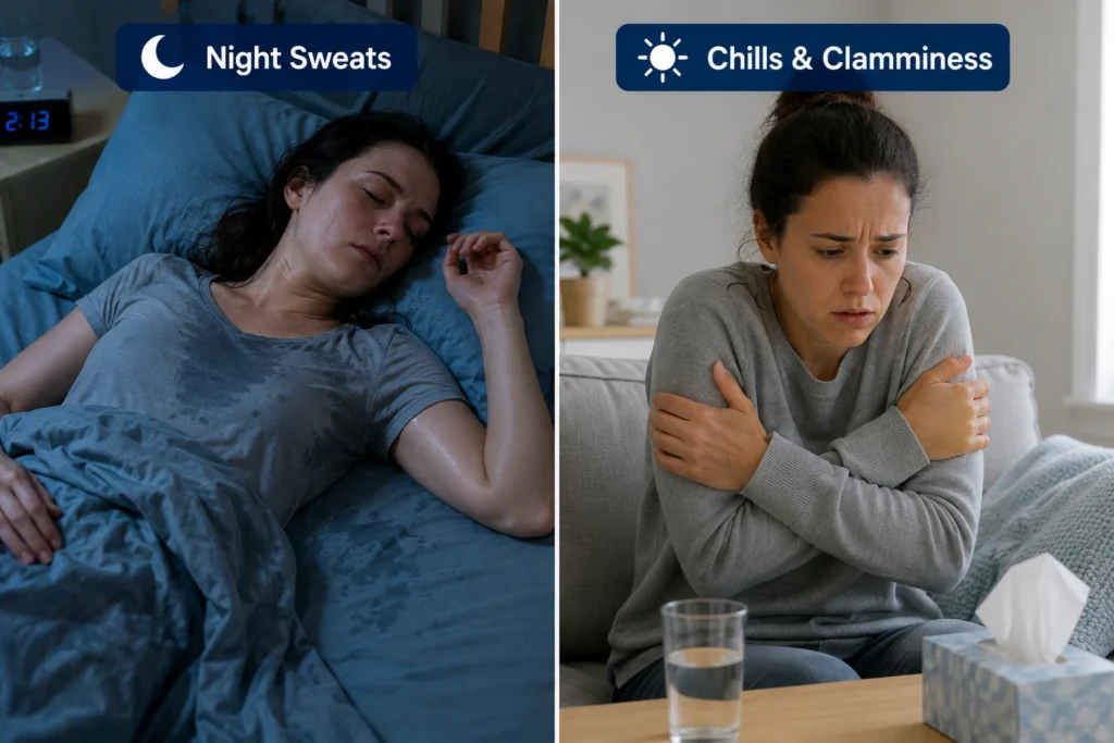 Comparison of cold sweats and night sweats symptoms