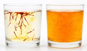 Comparison of real saffron and fake saffron in a warm water test