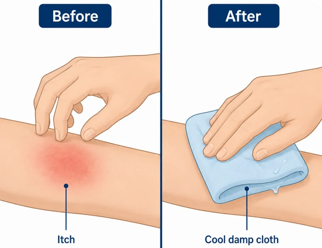 Cool compress used instead of scratching to calm itchy breast skin