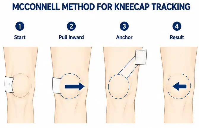 Diagram showing the McConnell rigid taping method for kneecap tracking