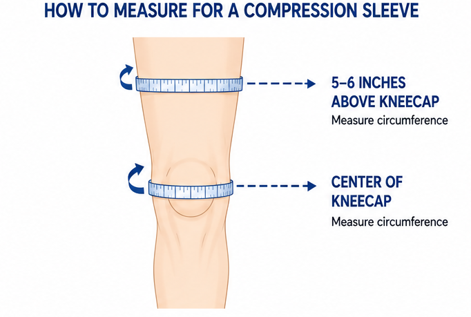 Diagram showing where to measure the leg for a knee compression sleeve