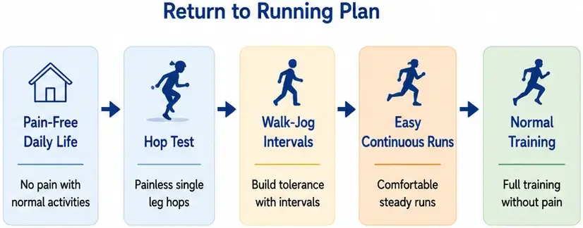 Flowchart showing the five phase return to running plan after a bruised heel