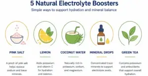 Icon chart showing ways to add minerals to filtered water at home