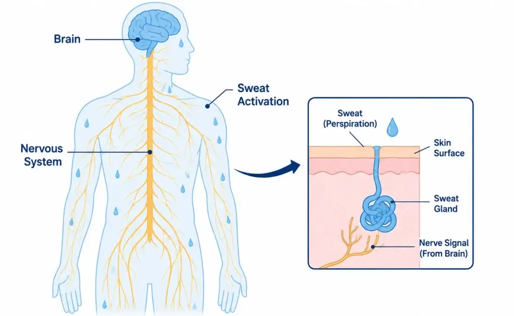 Illustration showing how the nervous system triggers cold sweats