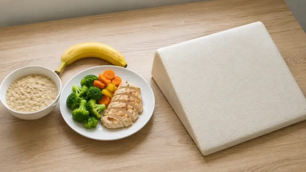Reflux friendly foods and sleep wedge pillow for treating silent reflux