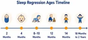 Timeline chart showing all baby and toddler sleep regression ages