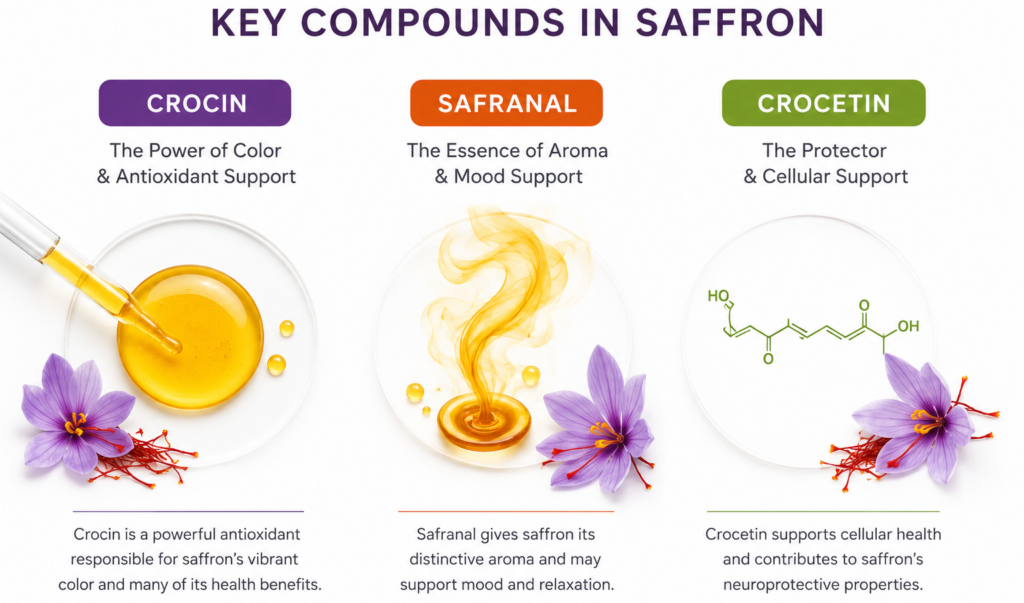 active compounds in saffron crocin safranal and crocetin diagram