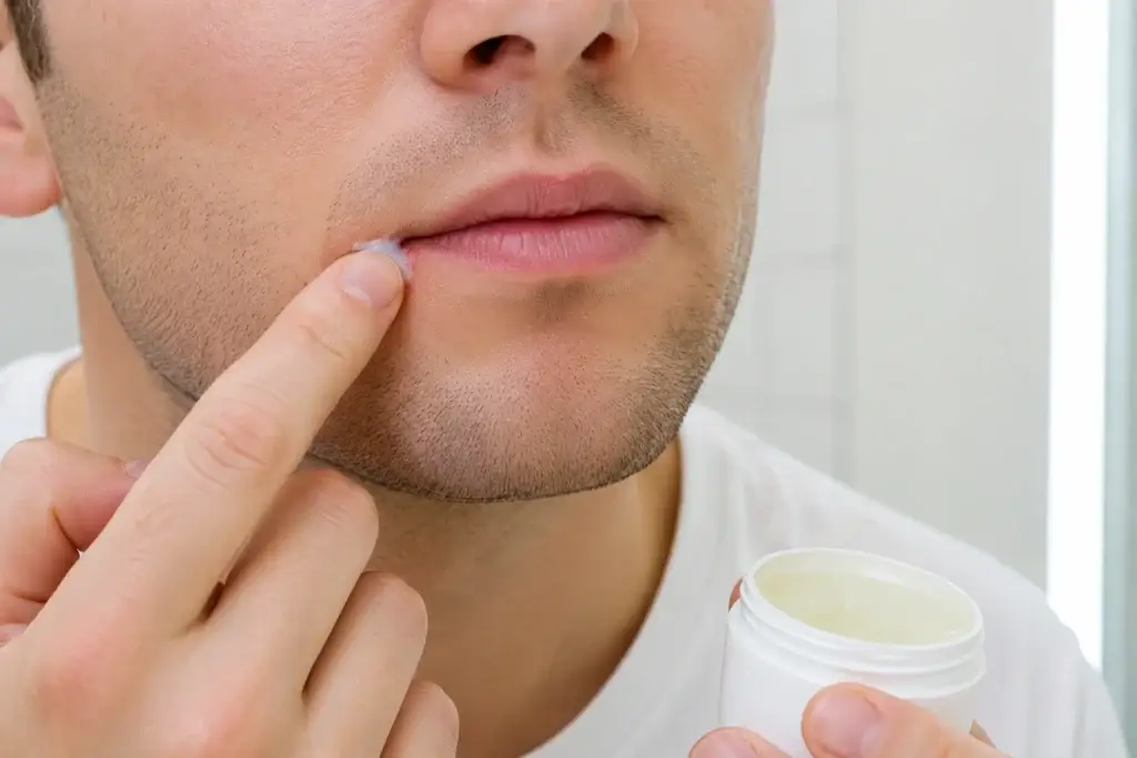 applying ointment to heal a lip edge crack fast