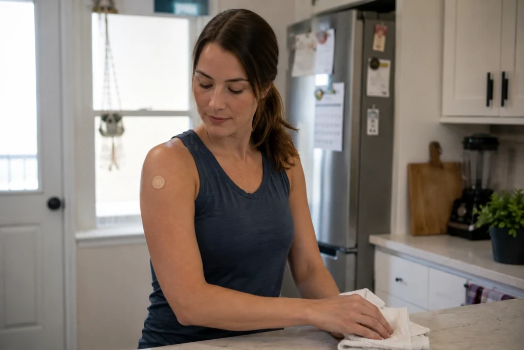 bandage on arm after getting a tetanus shot