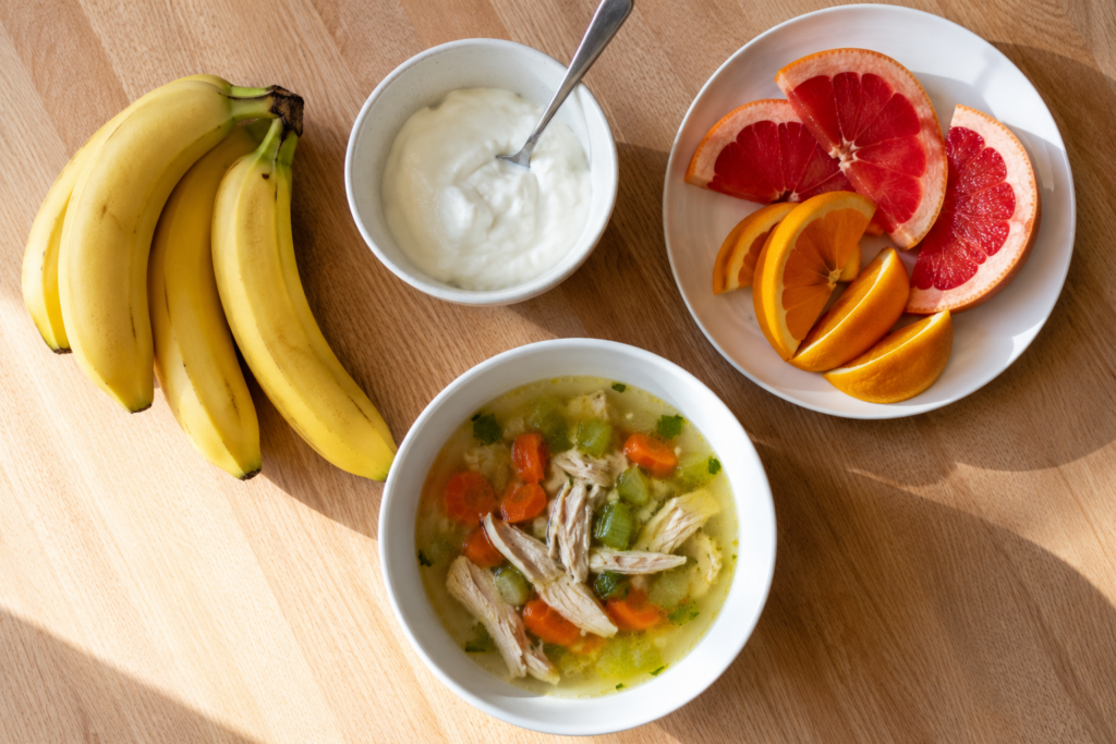 best foods to regain strength after the flu including soup citrus and yogurt