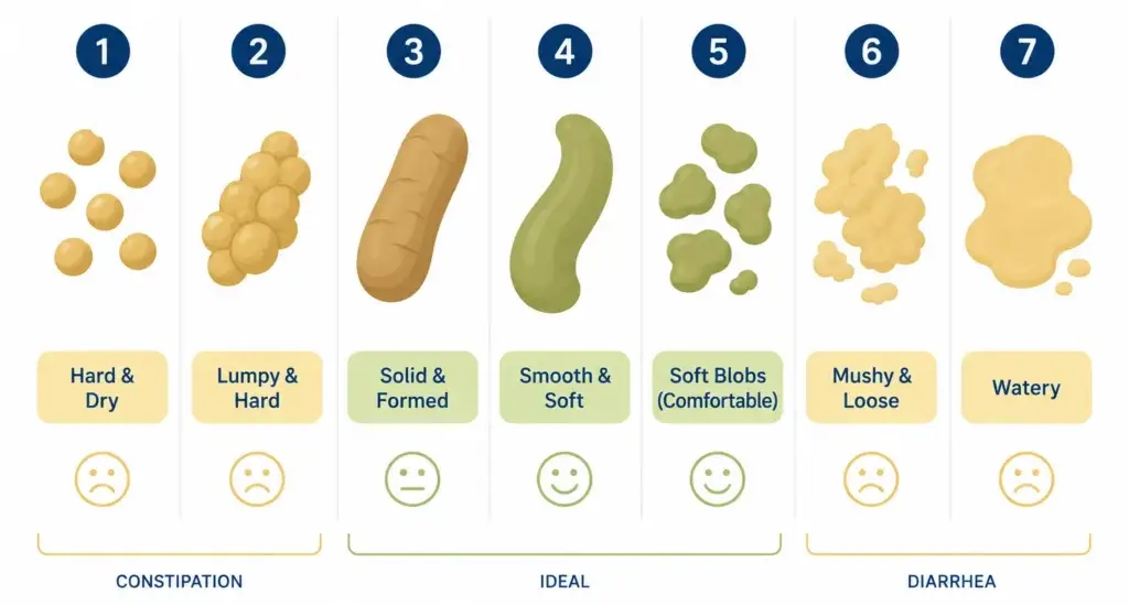 c diff poop color chart showing yellow green and brown shades