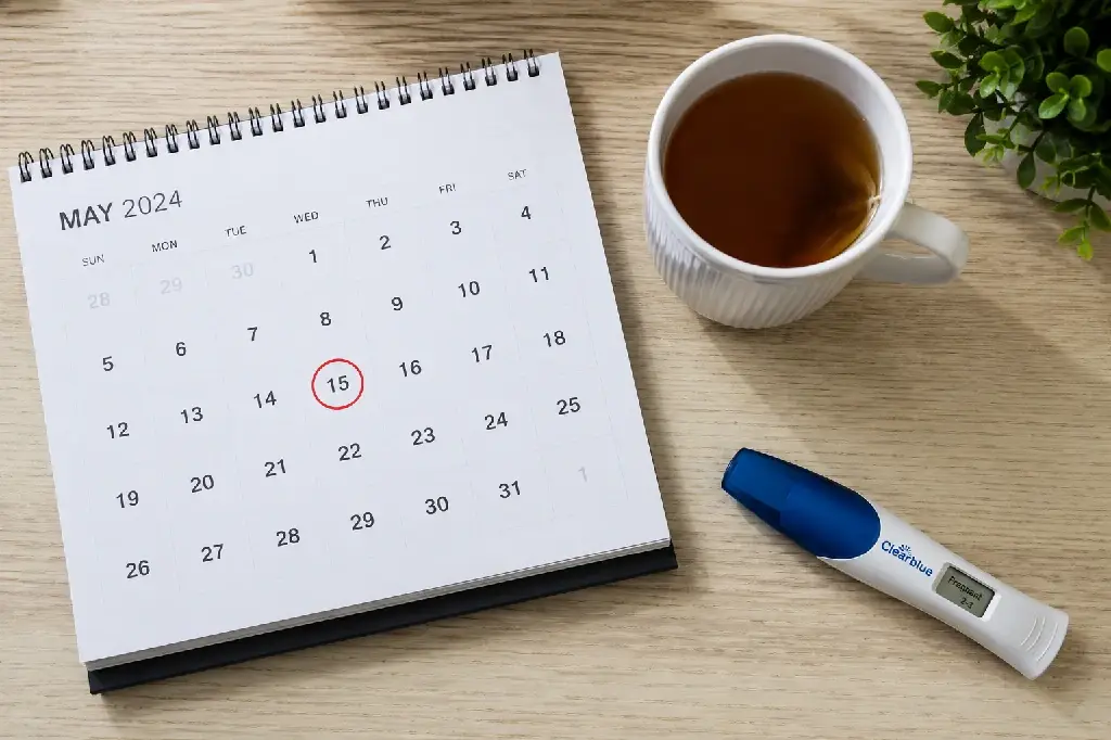 calendar and pregnancy test comparing period cramps and early pregnancy cramps