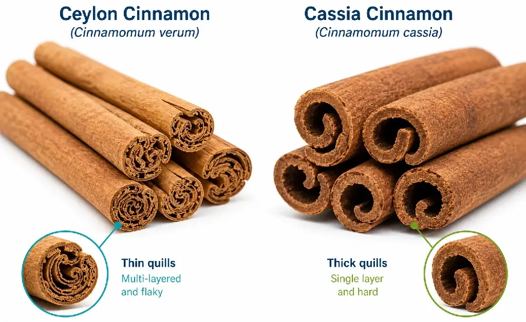 ceylon cinnamon versus cassia cinnamon sticks compared