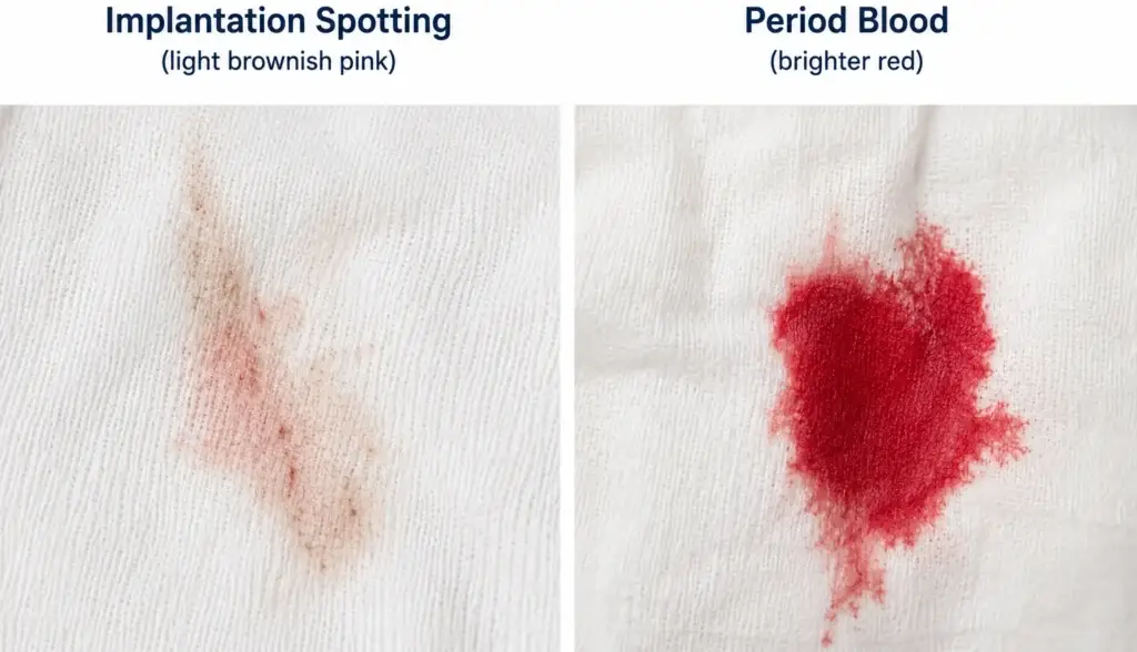 colour comparison of implantation bleeding vs period blood on white background