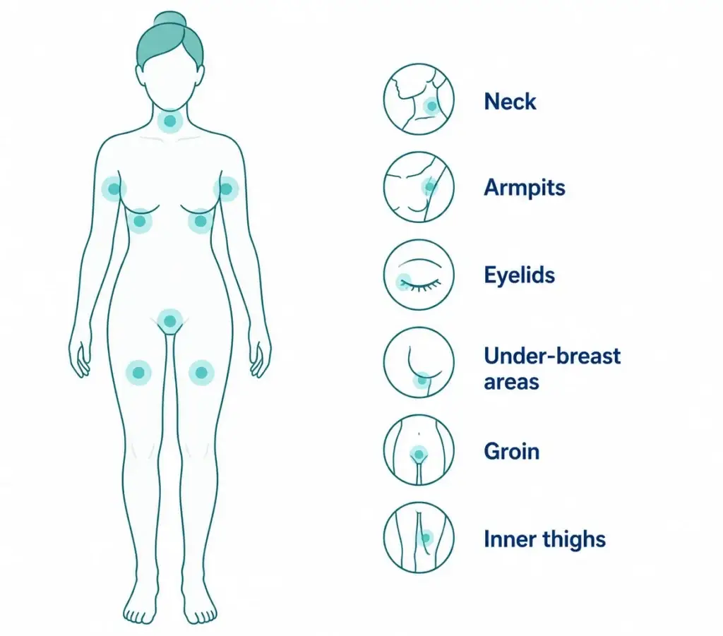 common locations where skin tags appear on the body