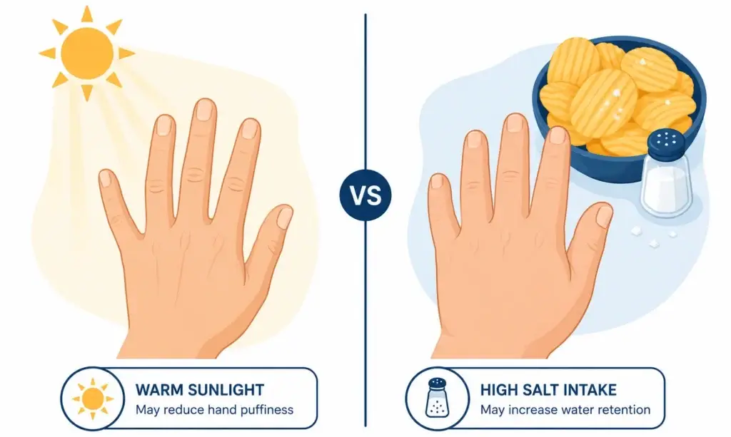 common reasons hands swell like heat and salt