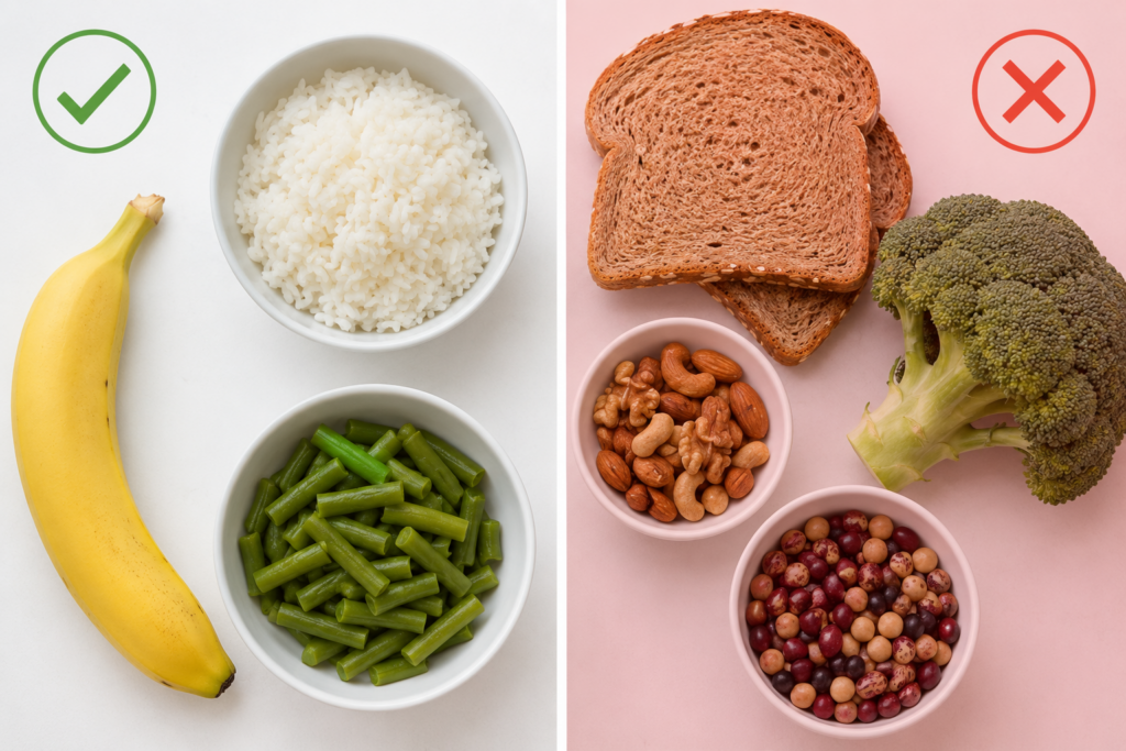 comparison of foods allowed and foods to avoid on a low residue diet