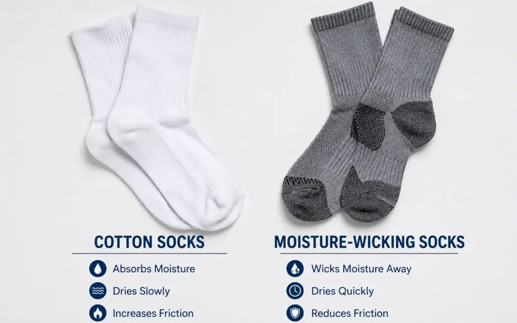 cotton socks versus moisture wicking socks for preventing foot blisters