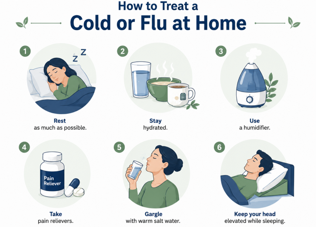 how to treat a flu vs cold at home