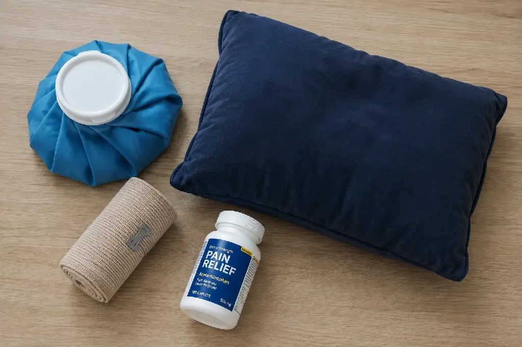 ice pack and compression wrap used to treat a pulled muscle in chest.