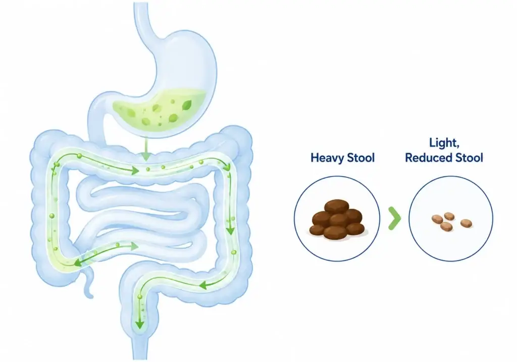 illustration showing how a low residue diet reduces stool bulk in the digestive tract
