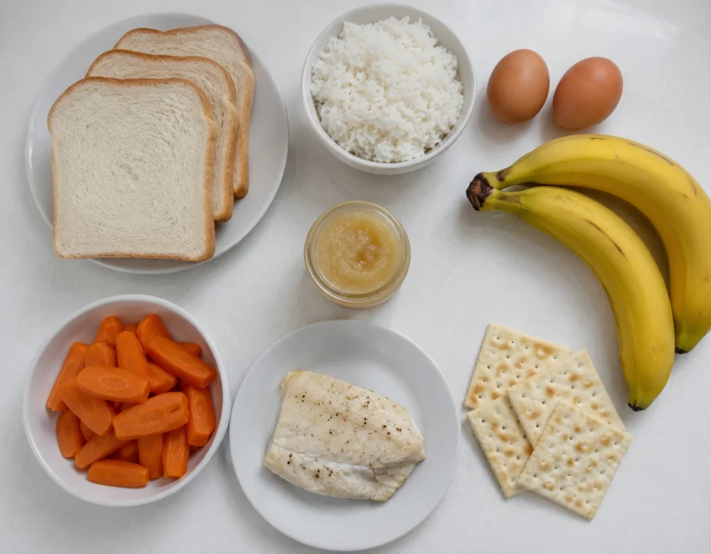 low residue diet approved foods including white rice eggs bananas applesauce and white bread