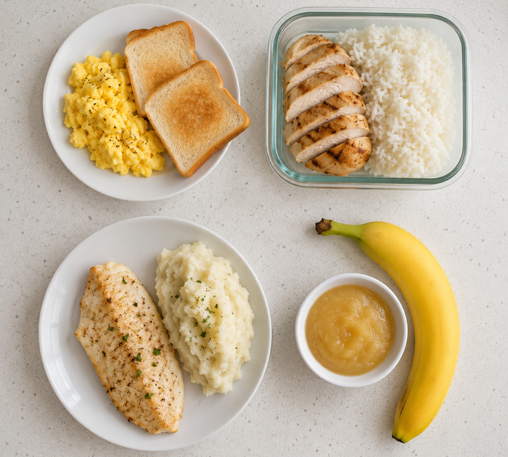 low residue diet sample meal plan showing breakfast lunch dinner and snack ideas