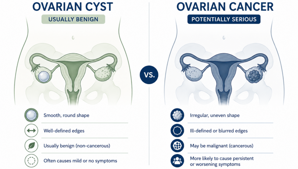 ovarian cancer vs ovarian cyst comparison graphic