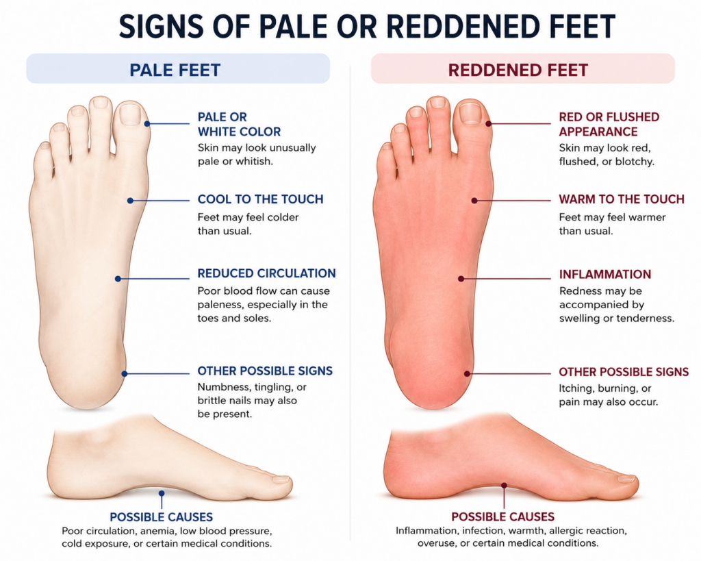 pale and red foot color changes