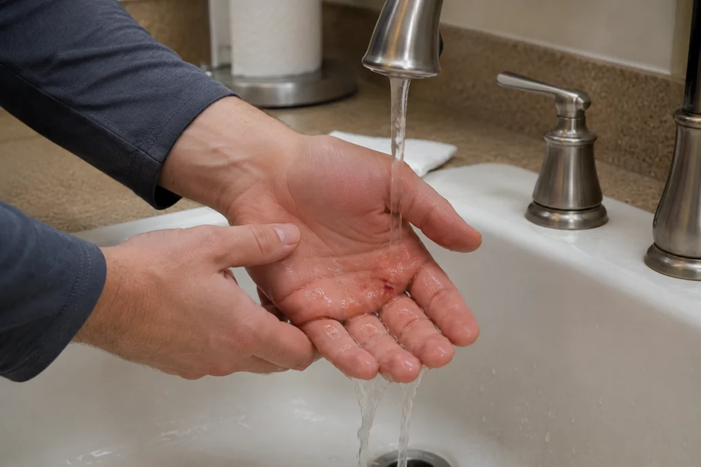 person cleaning a cut before deciding when to get a tetanus shot