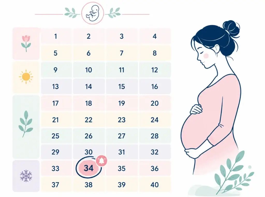 pregnancy calendar marking week 34 as when to start perineal massage