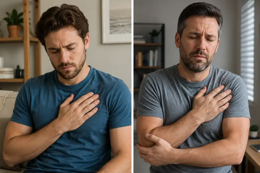 pulled chest muscle versus heart attack symptom comparison