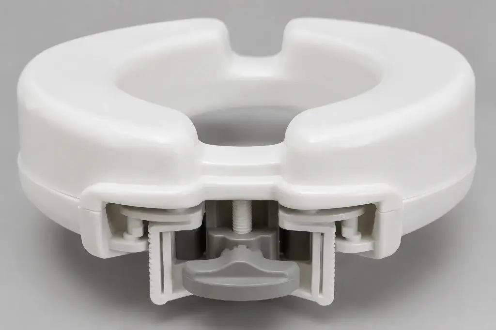 raised toilet seat riser showing the locking clip mechanism