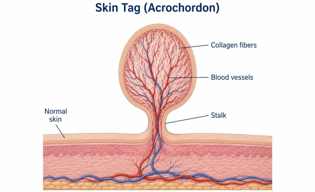 skin tag anatomy diagram showing collagen and blood vessels