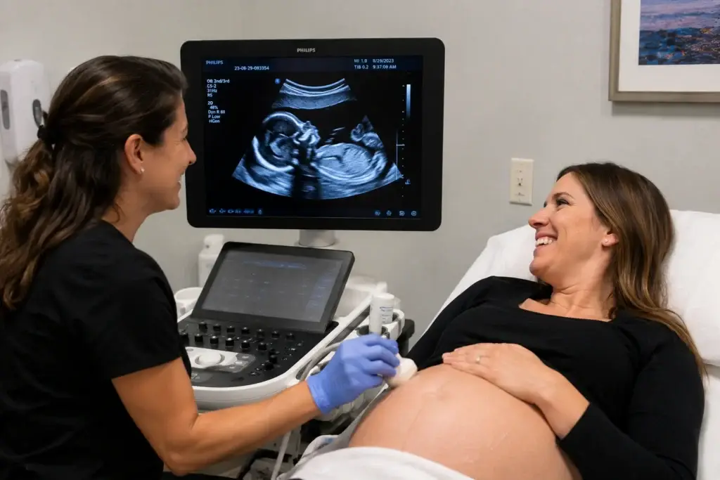 sonographer performing an ultrasound gender predictor scan