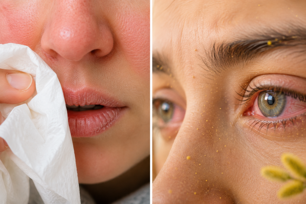 symptom icons comparing cold and allergy signs side by side