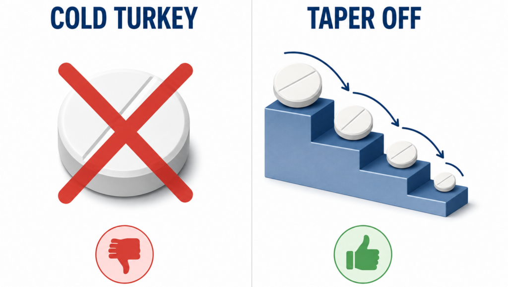 taper off medication gradual dose reduction compared to cold turkey stopping