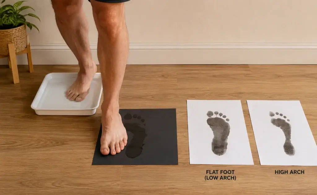 wet foot test footprints showing flat foot overpronation and high arch supination