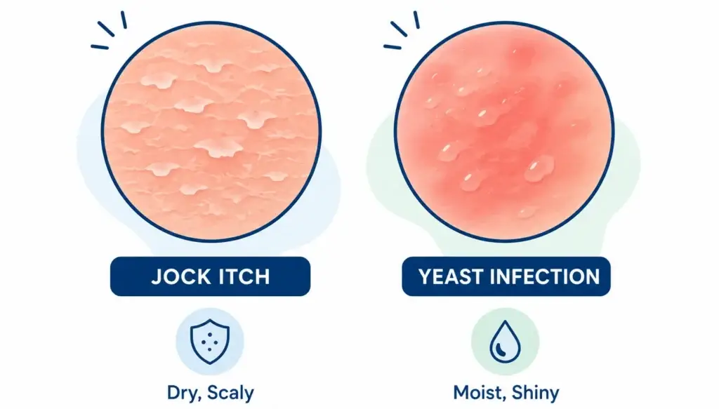 Jock itch vs yeast infection rash comparison