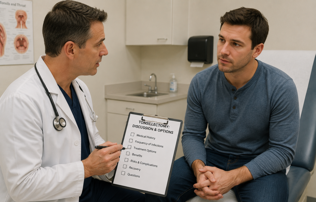 doctor discussing chronic strep throat treatment options
