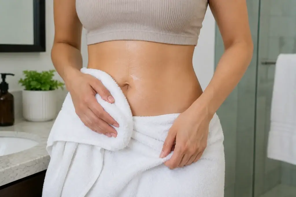 drying the belly button area to help prevent infection